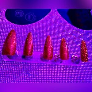 Custom Glitter Rhinestone Red False Press On Nails